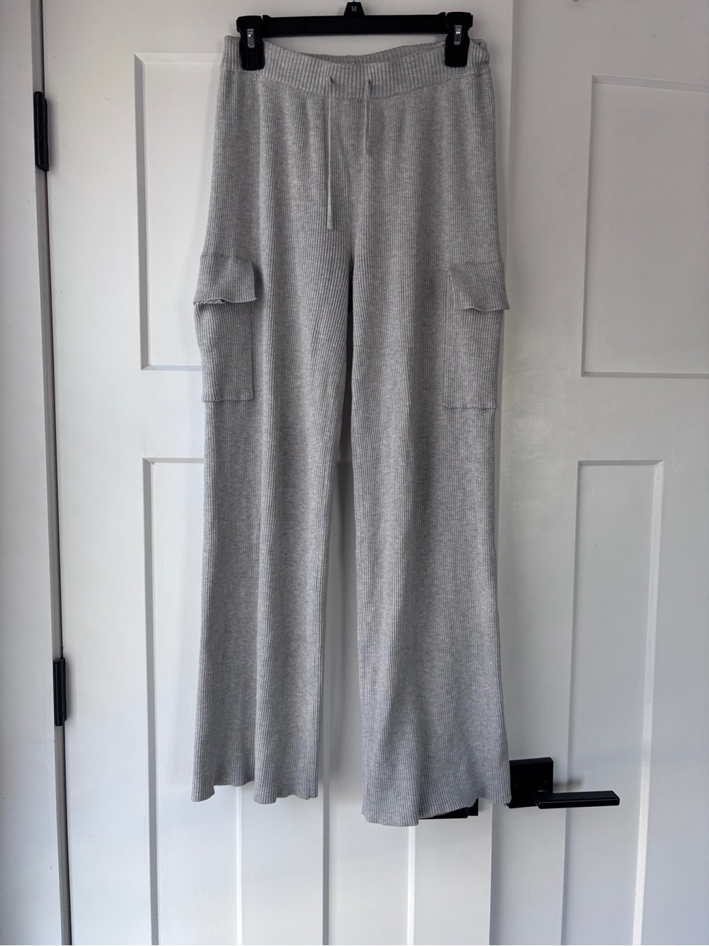 Pink Rose Light Gray Knit Cargo Wide-Leg Pants